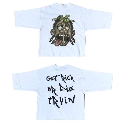 "get rich or die trying" boxy oversize crop tee