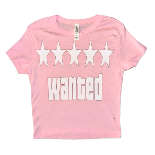 "wanted" micro ribbed baby tee with rhinestones