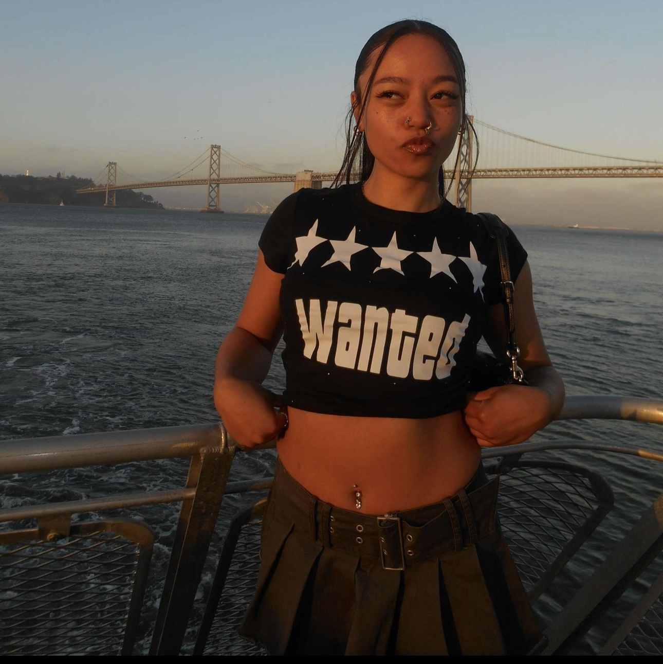 "wanted" micro ribbed baby tee with rhinestones