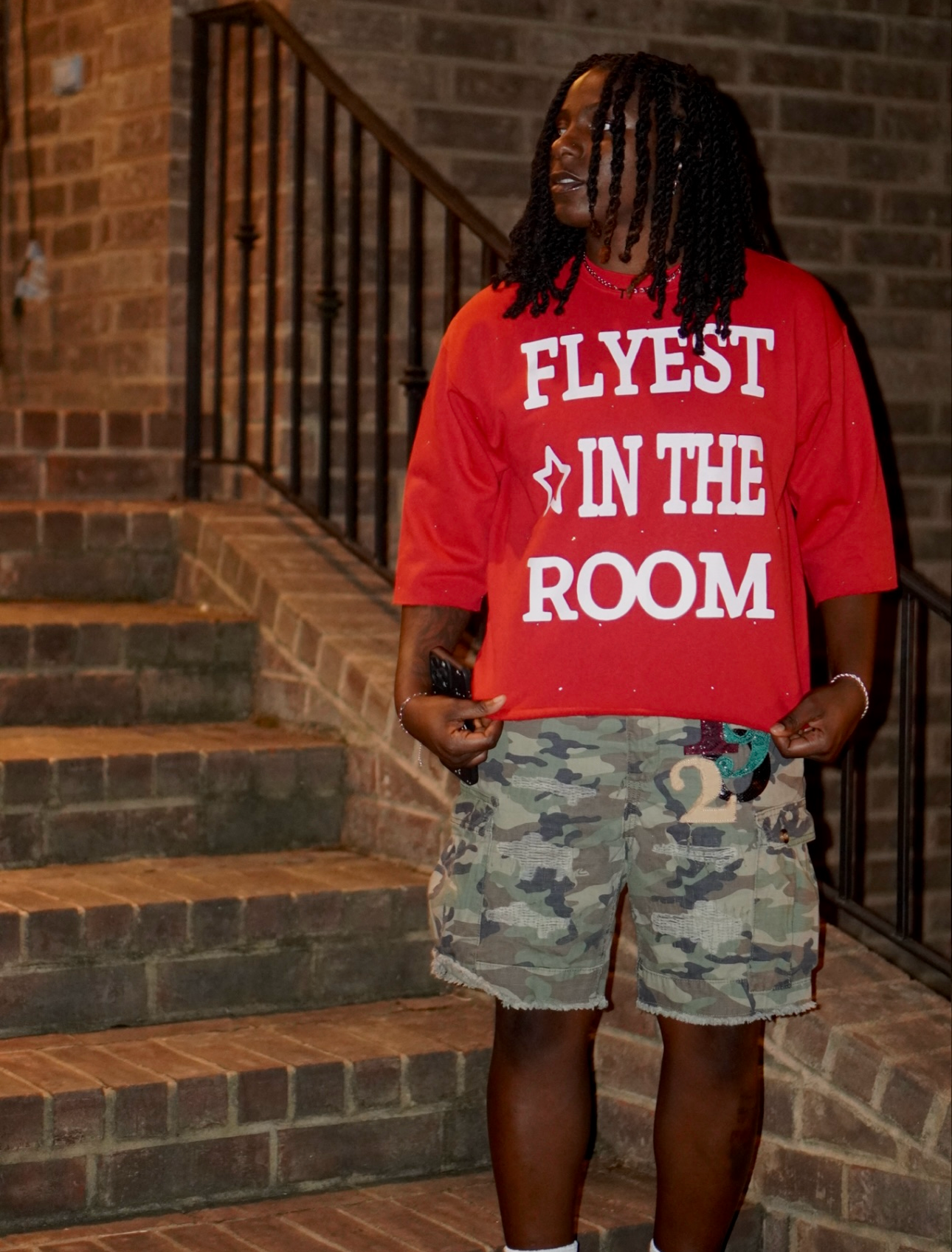 "flyest in the room" boxy oversize crop tee with rhinestones