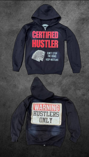 BLACK AND RED Certified Hustler Zip Up Hoodie