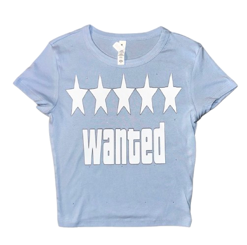"wanted" micro ribbed baby tee with rhinestones
