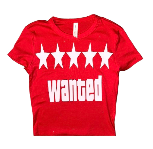 "wanted" micro ribbed baby tee with rhinestones