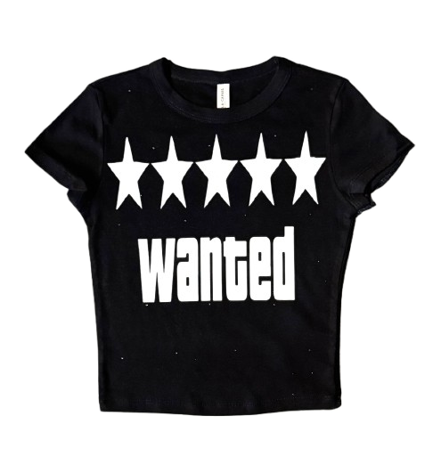 "wanted" micro ribbed baby tee with rhinestones