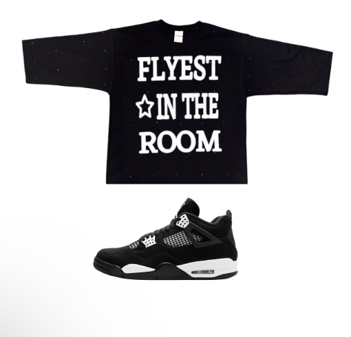 "flyest in the room" boxy oversize crop tee with rhinestones