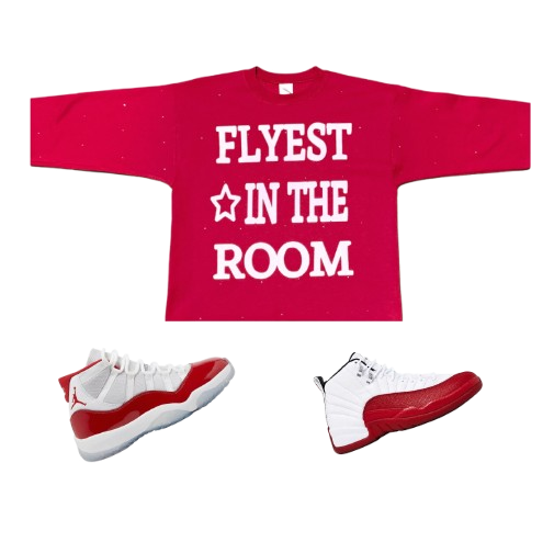 "flyest in the room" boxy oversize crop tee with rhinestones
