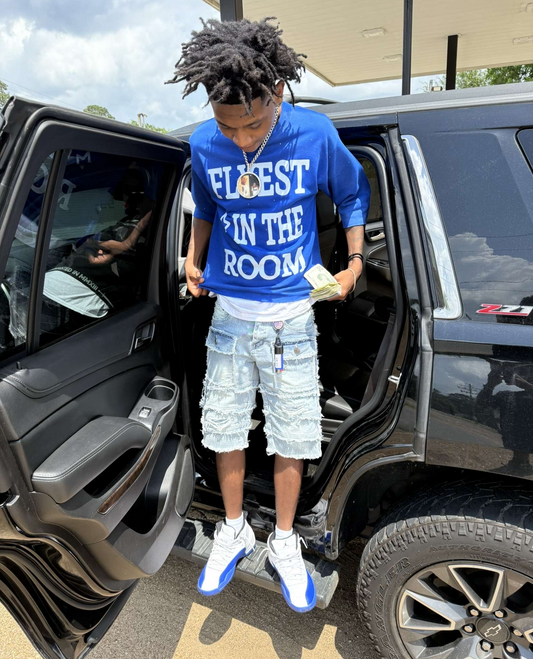 "flyest in the room" boxy oversize crop tee with rhinestones