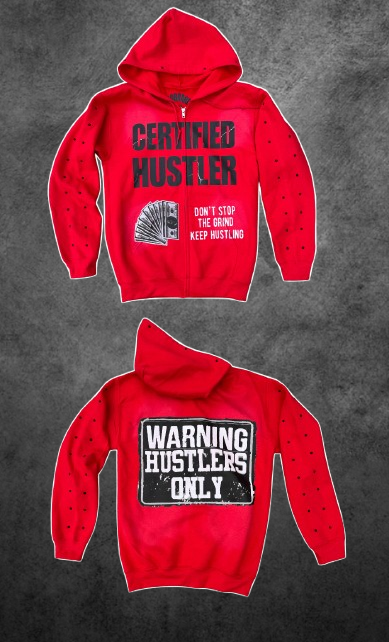 RED AND BLACK Certified Hustler Zip Up Hoodie