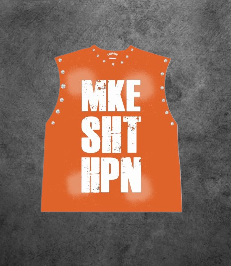 ORANGE "MKE SHT HPN" Crop Muscle Tee