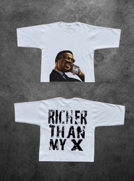 WHITE AND BLACK "Richer Than My X" Crop Tee